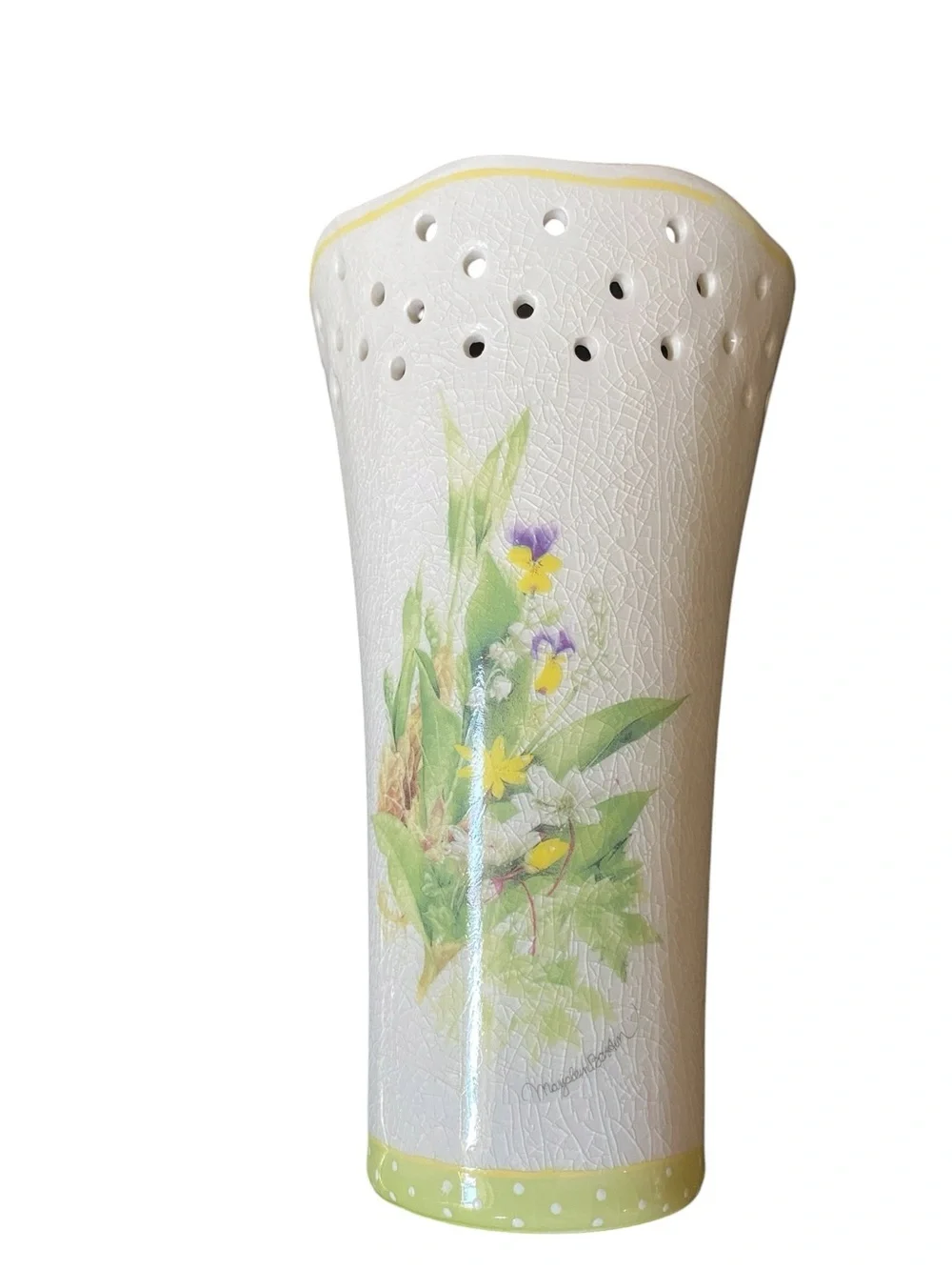 VINTAGE 80’S HALLMARK MARJOLEIN BASTIN CERAMIC CRACKLE FLORAL VASE